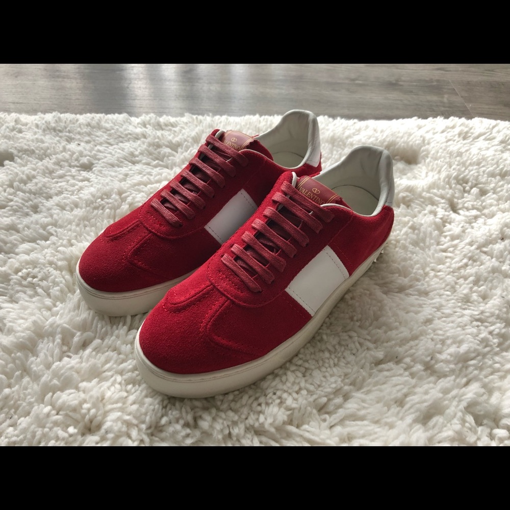 Red suede sneakers